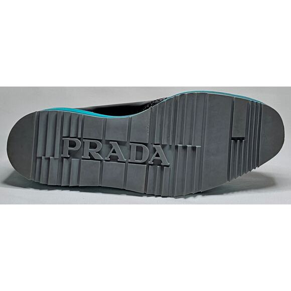 Authentic Prada Black Leather Lasercut Accents Oxford Platform Shoes Size 35.5 - Picture 6 of 9